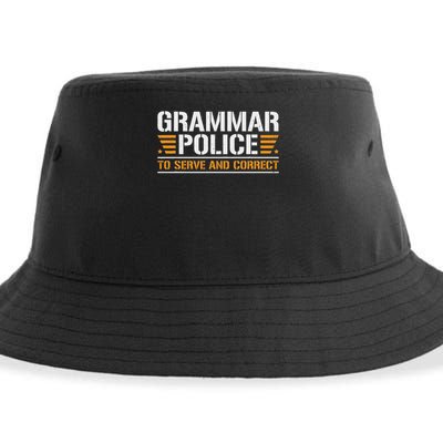 Grammar Police To Serve And Correct, Teachers Grammar Sustainable Bucket Hat