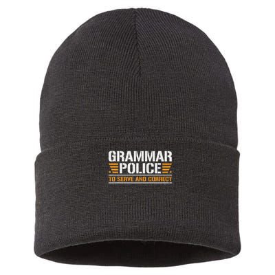 Grammar Police To Serve And Correct, Teachers Grammar Sustainable Knit Beanie