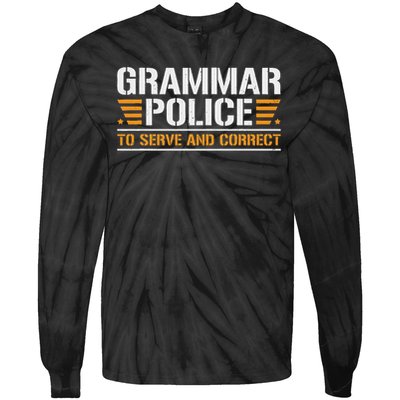 Grammar Police To Serve And Correct, Teachers Grammar Tie-Dye Long Sleeve Shirt