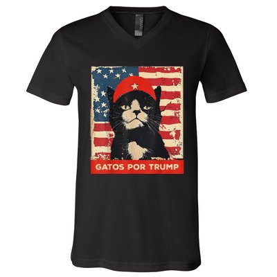 Gatos Por Trump Spanish Funny Cat Political Support V-Neck T-Shirt