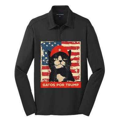 Gatos Por Trump Spanish Funny Cat Political Support Silk Touch Performance Long Sleeve Polo