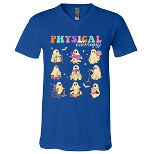 Ghost Physical Therapy Physical Therapist Halloween Groovy V-Neck T-Shirt