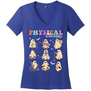 Ghost Physical Therapy Physical Therapist Halloween Groovy Women's V-Neck T-Shirt