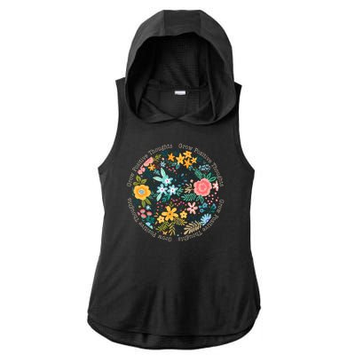 Grow Positive Thoughts Floral Flowers Emblem Ladies PosiCharge Tri-Blend Wicking Draft Hoodie Tank