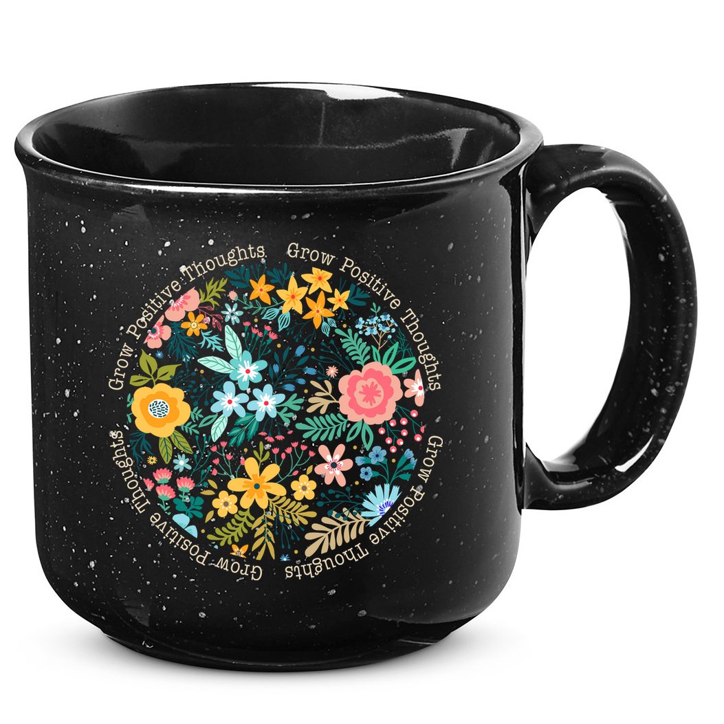 Grow Positive Thoughts Floral Flowers Emblem 15oz Campfire Ceramic Mug