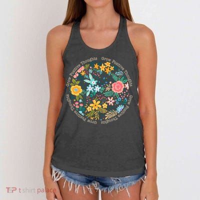Grow Positive Thoughts Floral Flowers Emblem Women's Knotted Racerback Tank