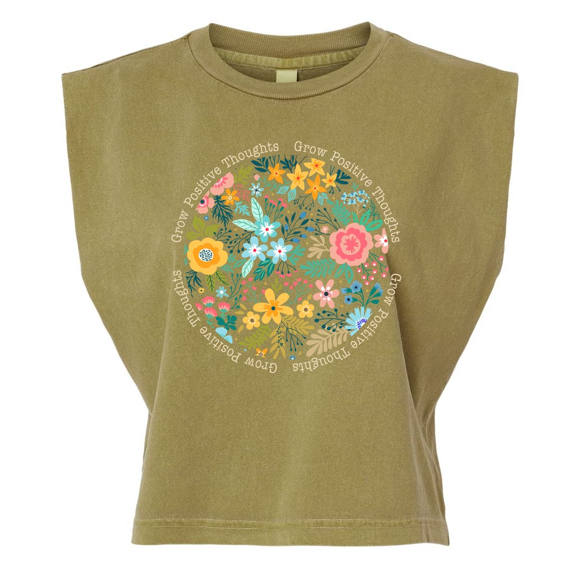 Grow Positive Thoughts Floral Flowers Emblem Garment-Dyed Women's Muscle Tee