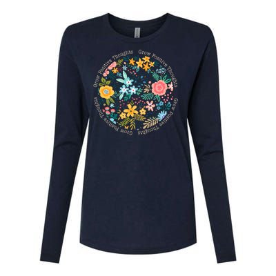 Grow Positive Thoughts Floral Flowers Emblem Womens Cotton Relaxed Long Sleeve T-Shirt