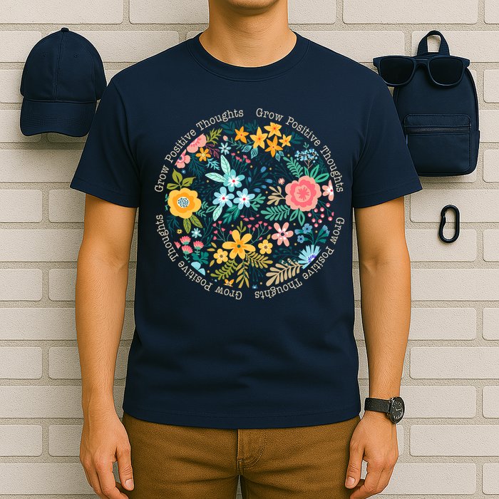 Grow Positive Thoughts Floral Flowers Emblem T-Shirt