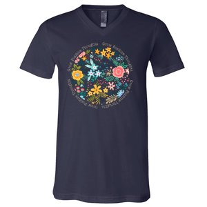 Grow Positive Thoughts Floral Flowers Emblem V-Neck T-Shirt