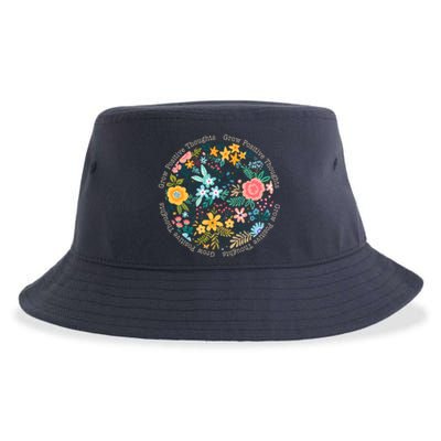 Grow Positive Thoughts Floral Flowers Emblem Sustainable Bucket Hat