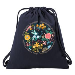 Grow Positive Thoughts Floral Flowers Emblem Drawstring Bag