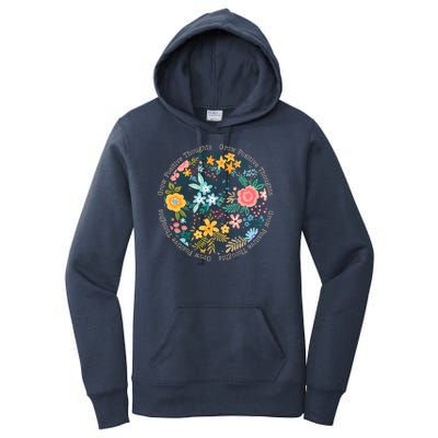 Grow Positive Thoughts Floral Flowers Emblem Women's Pullover Hoodie