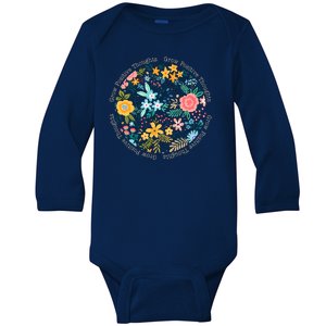 Grow Positive Thoughts Floral Flowers Emblem Baby Long Sleeve Bodysuit