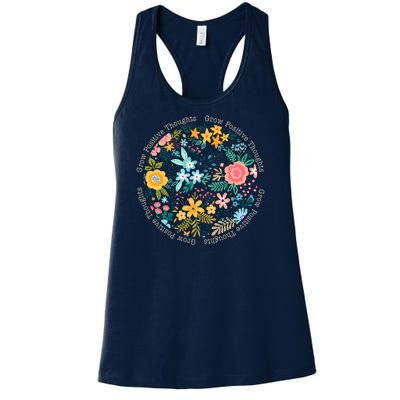 Grow Positive Thoughts Floral Flowers Emblem Women's Racerback Tank