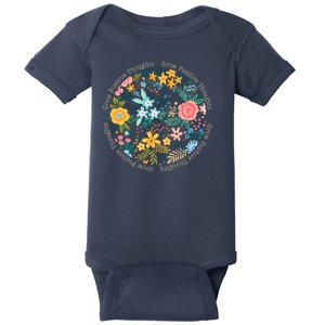 Grow Positive Thoughts Floral Flowers Emblem Baby Bodysuit