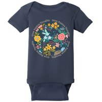 Grow Positive Thoughts Floral Flowers Emblem Baby Bodysuit