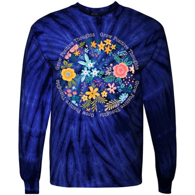 Grow Positive Thoughts Floral Flowers Emblem Tie-Dye Long Sleeve Shirt