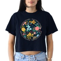 Grow Positive Thoughts Floral Flowers Emblem Women's Crop Top Tee