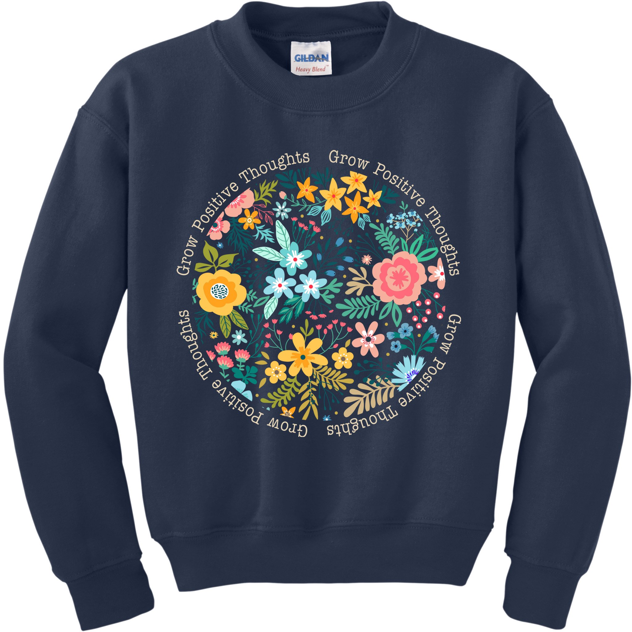 Grow Positive Thoughts Floral Flowers Emblem Kids Sweatshirt