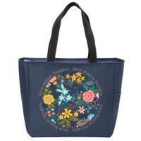 Grow Positive Thoughts Floral Flowers Emblem Zip Tote Bag