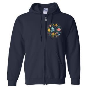 Grow Positive Thoughts Floral Flowers Emblem Full Zip Hoodie