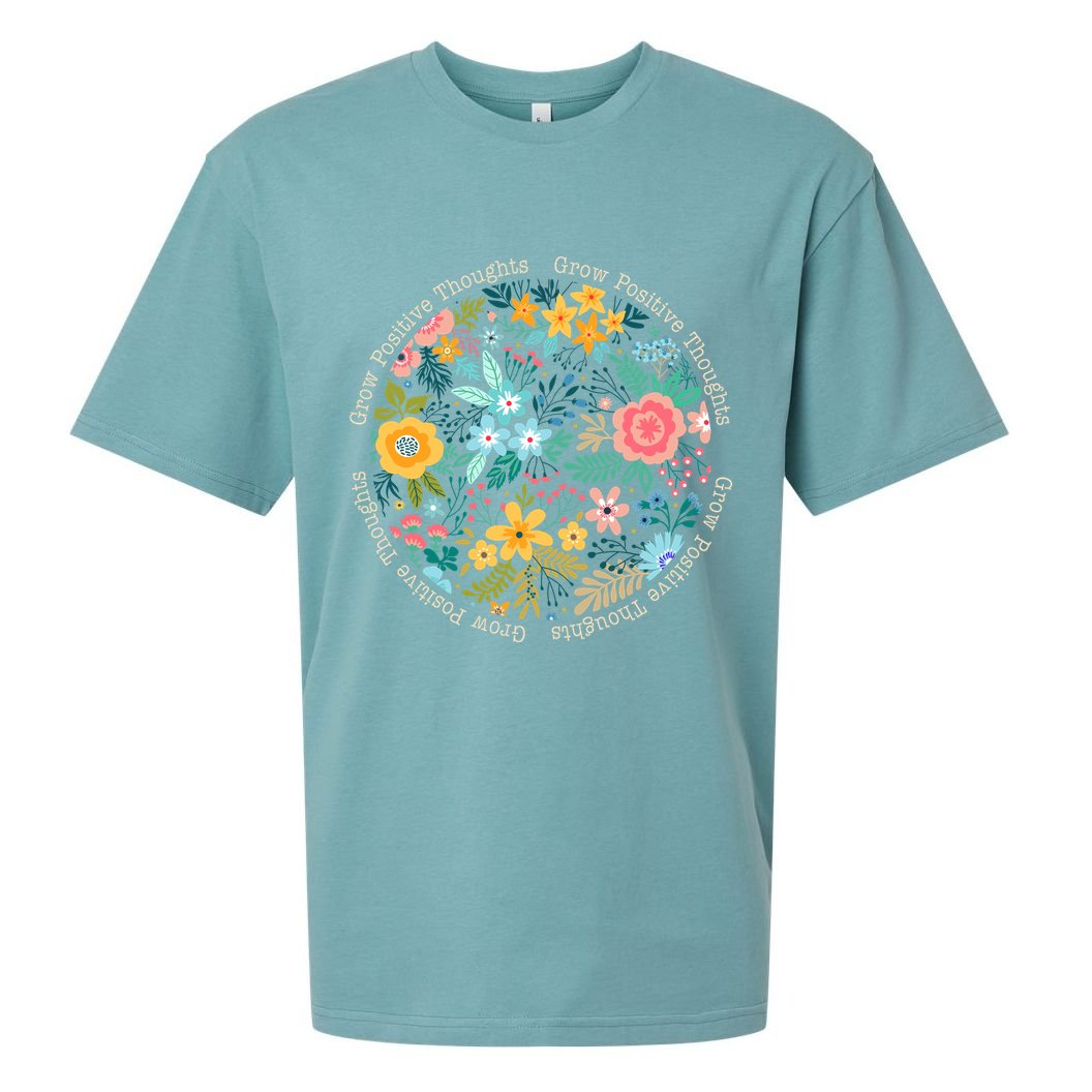 Grow Positive Thoughts Floral Flowers Emblem Sueded Cloud Jersey T-Shirt