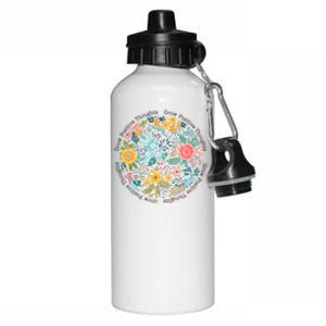 Grow Positive Thoughts Floral Flowers Emblem Aluminum Water Bottle