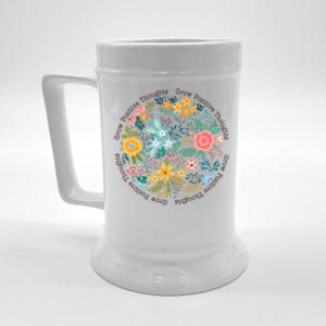 Grow Positive Thoughts Floral Flowers Emblem Beer Stein