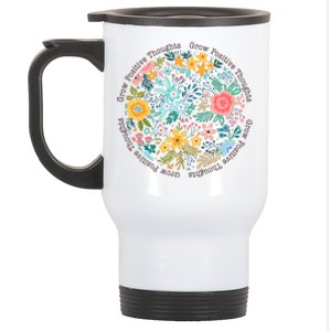 Grow Positive Thoughts Floral Flowers Emblem Stainless Steel Travel Mug