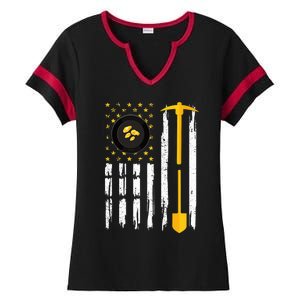 Gold Panning Us Flag Gold Panner Gold Prospecting Ladies Halftime Notch Neck Tee