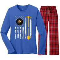 Gold Panning Us Flag Gold Panner Gold Prospecting Women's Long Sleeve Flannel Pajama Set 