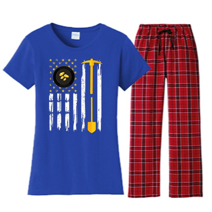 Gold Panning Us Flag Gold Panner Gold Prospecting Women's Flannel Pajama Set