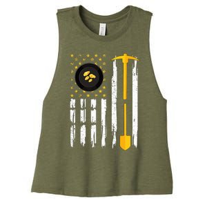 Gold Panning Us Flag Gold Panner Gold Prospecting Women's Racerback Cropped Tank