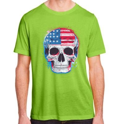 Grunge Paint USA American Flag Smiling Skull Adult ChromaSoft Performance T-Shirt