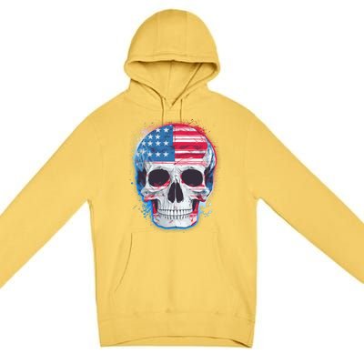 Grunge Paint USA American Flag Smiling Skull Premium Pullover Hoodie