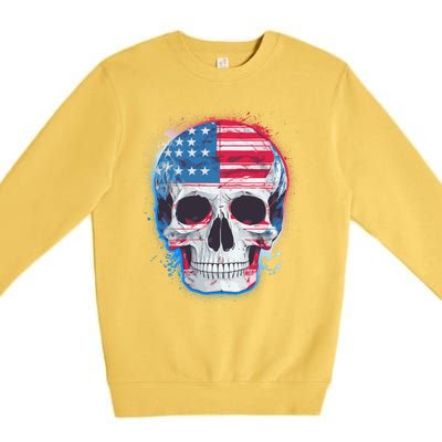 Grunge Paint USA American Flag Smiling Skull Premium Crewneck Sweatshirt