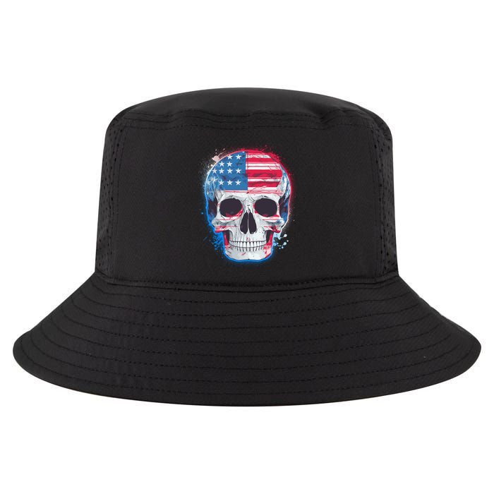 Grunge Paint USA American Flag Smiling Skull Cool Comfort Performance Bucket Hat