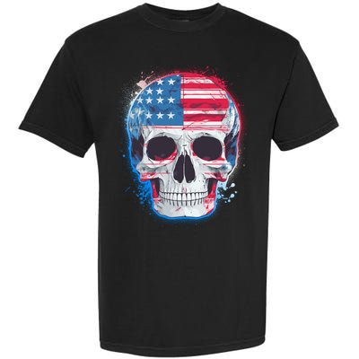 Grunge Paint USA American Flag Smiling Skull Garment-Dyed Heavyweight T-Shirt