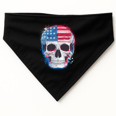 Grunge Paint USA American Flag Smiling Skull USA-Made Doggie Bandana