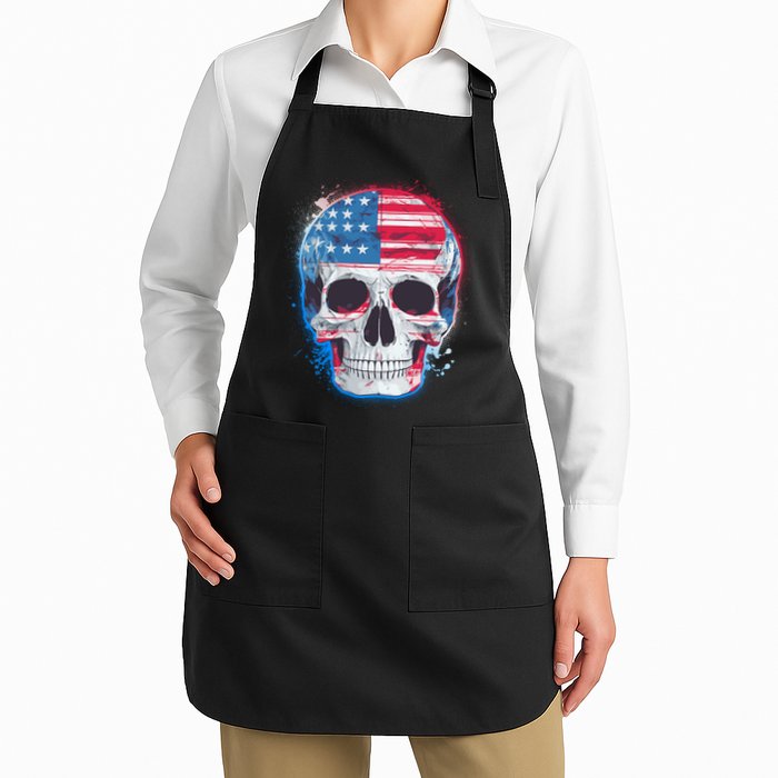 Grunge Paint USA American Flag Smiling Skull Apron