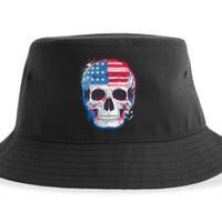 Grunge Paint USA American Flag Smiling Skull Sustainable Bucket Hat
