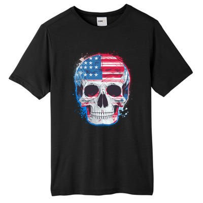 Grunge Paint USA American Flag Smiling Skull Tall Fusion ChromaSoft Performance T-Shirt