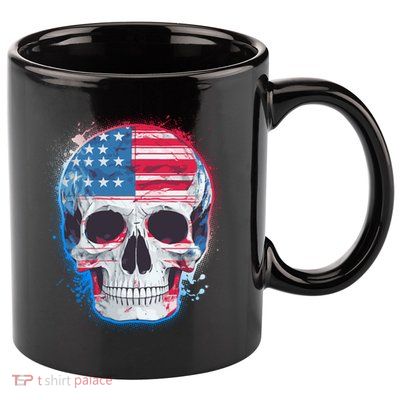 Grunge Paint USA American Flag Smiling Skull 11oz C Handle Ceramic Mug