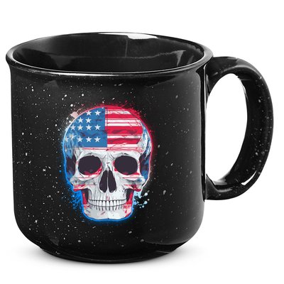 Grunge Paint USA American Flag Smiling Skull 15oz Campfire Ceramic Mug