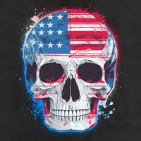 Grunge Paint USA American Flag Smiling Skull 15oz Campfire Ceramic Mug