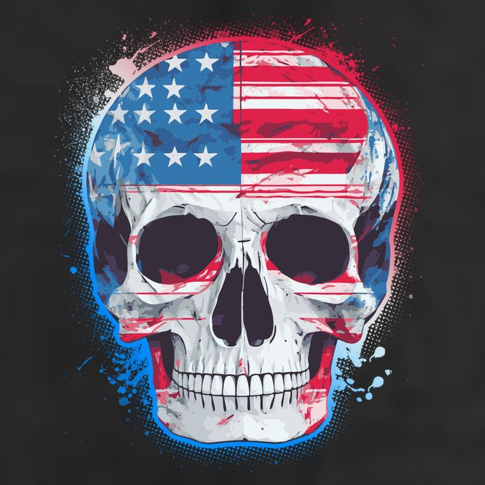 Grunge Paint USA American Flag Smiling Skull 15oz Campfire Ceramic Mug