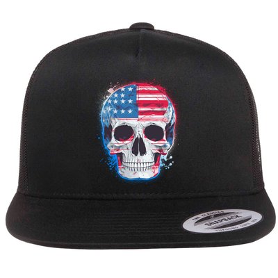 Grunge Paint USA American Flag Smiling Skull Flatbill Hat