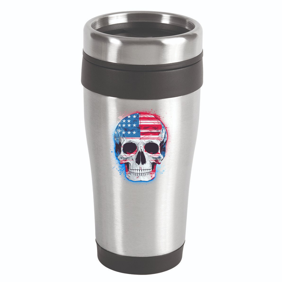 Grunge Paint USA American Flag Smiling Skull 16oz Travel Tumbler
