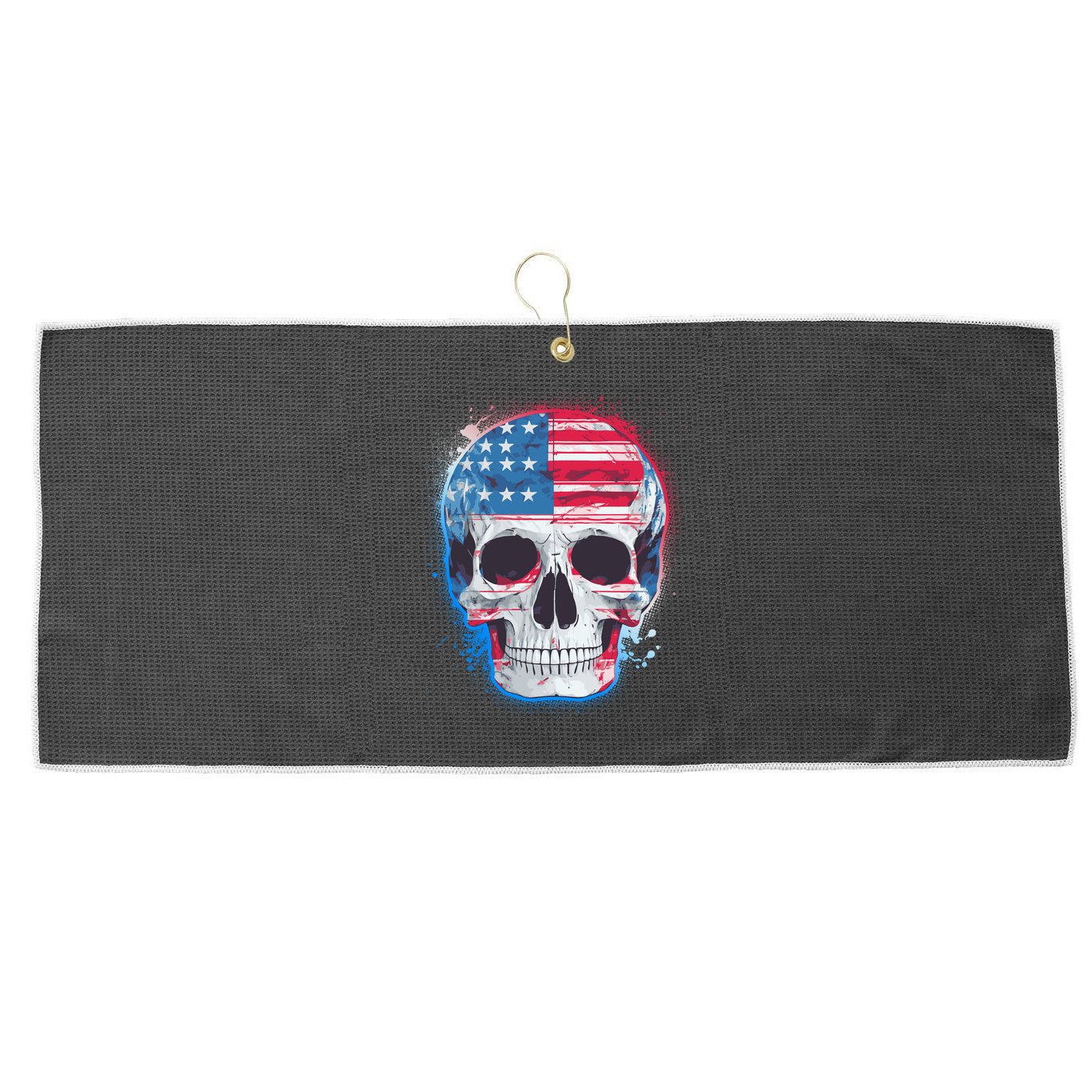 Grunge Paint USA American Flag Smiling Skull Large Microfiber Waffle Golf Towel